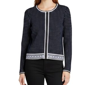 TORY BURCH Mini Geo Stitch Zip Front Cardigan